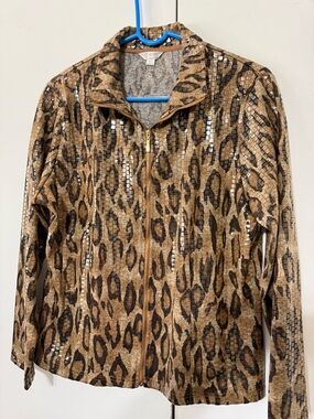 erin london Leopard-Print Zip Front Bomber Jacket in Brown and Black